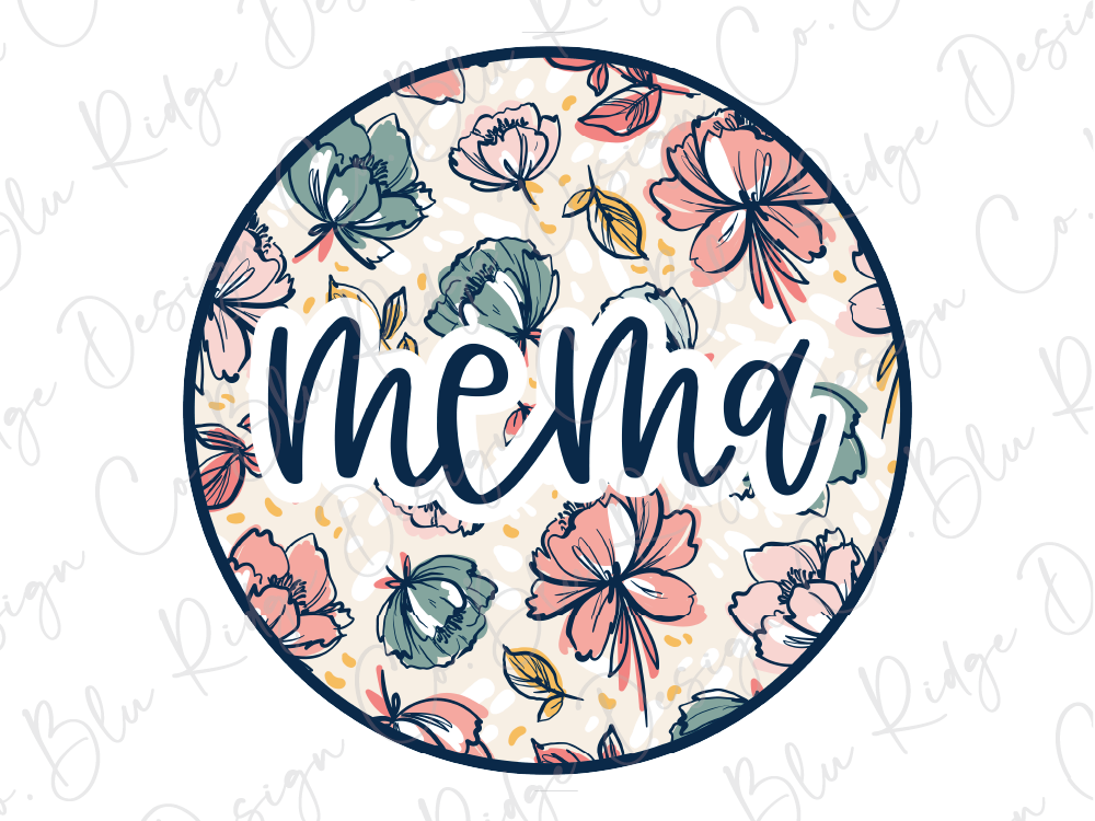 a circular design with a floral pattern and the word "Mama" written in cursive script.