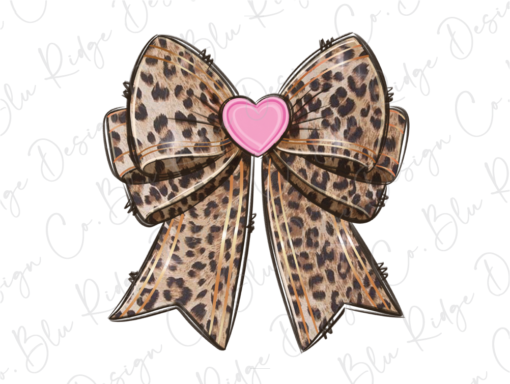 a leopard print bow with a heart on it