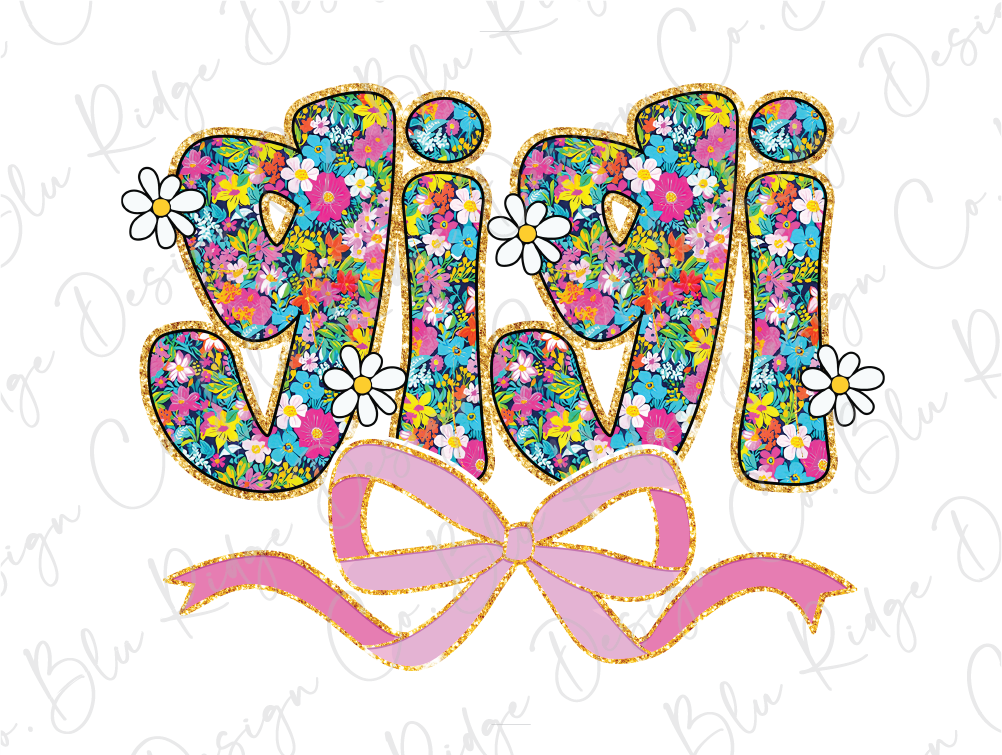 the word mom is decorated with flowers and a bow