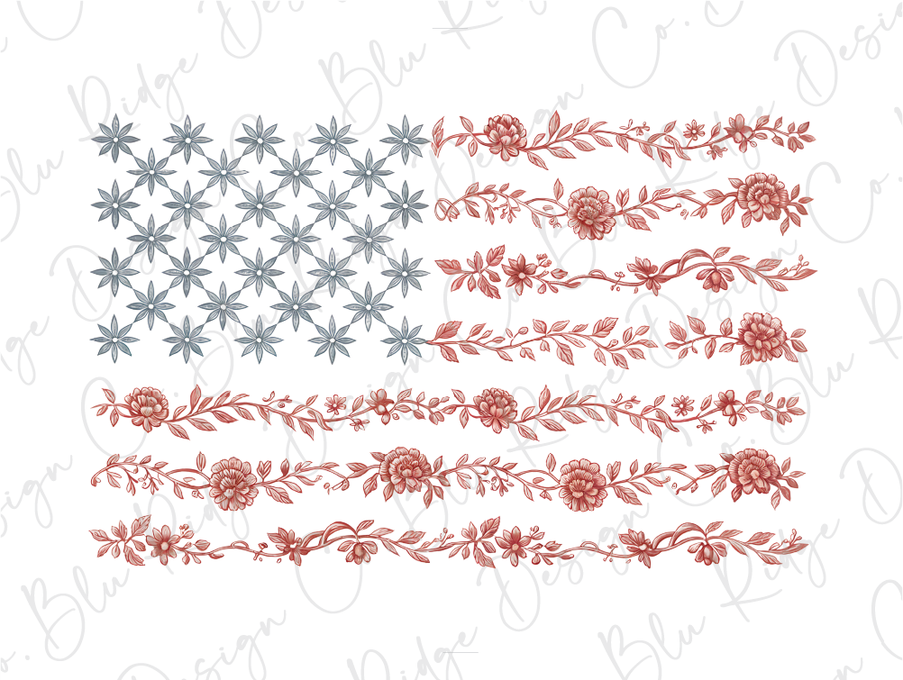 an american flag with flowers on it