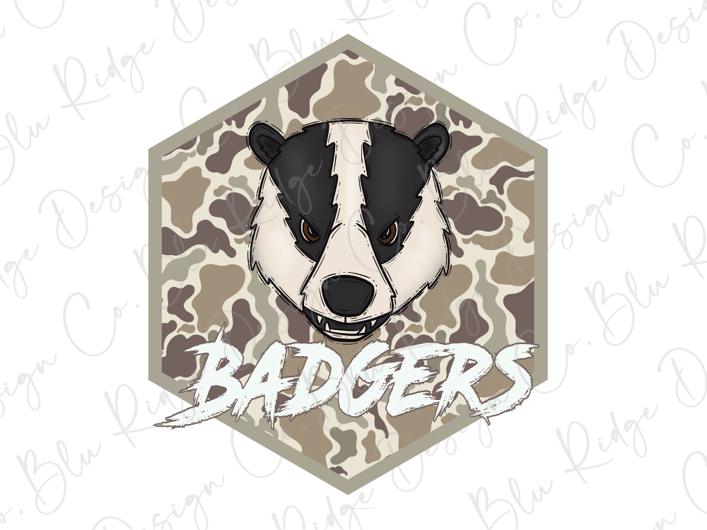 A cartoon illustration of a badger's head, with the word "BADGERS" written below it.