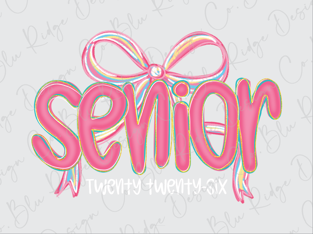 the word senior written with a pink bow
