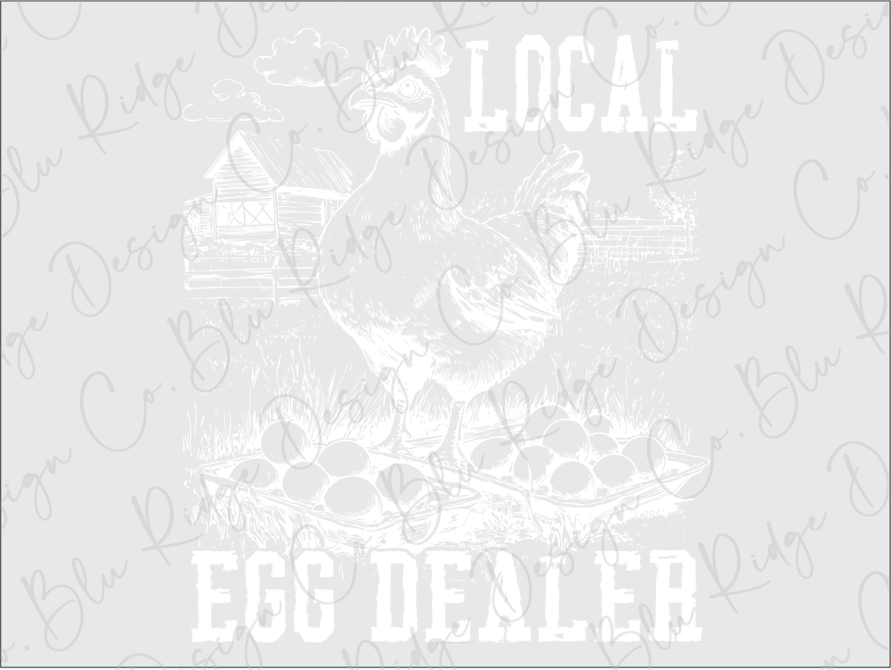 a picture of a chicken with the words local egg dealer
