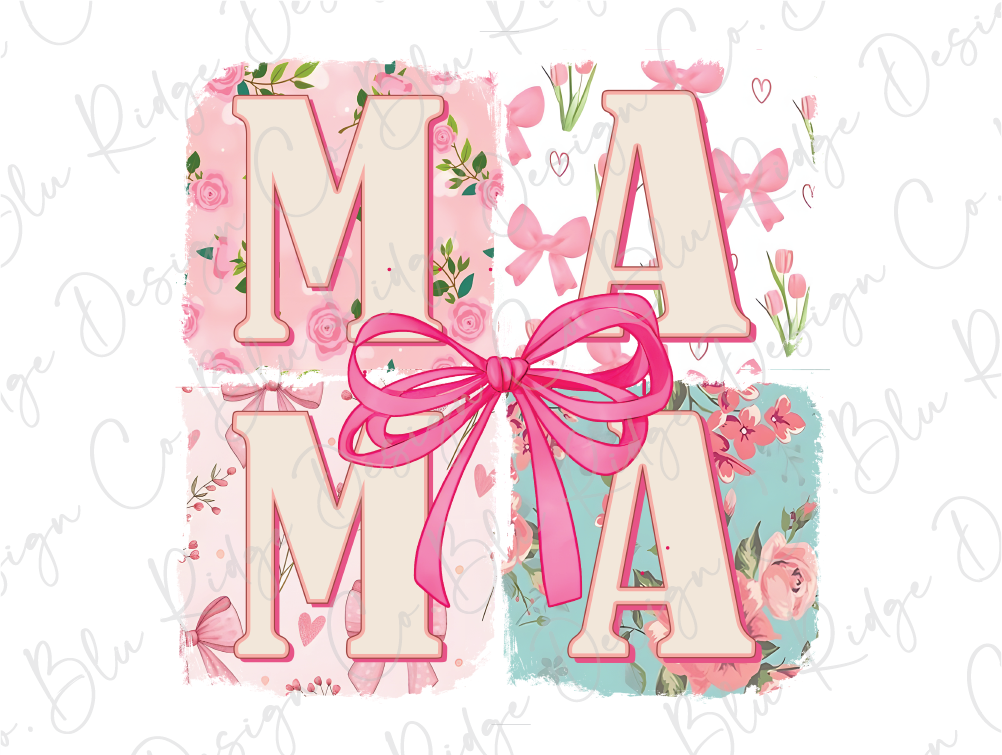 a pink bow is tied around the letters a and m