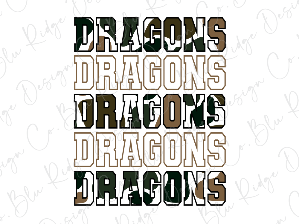 the text "DRAGONS" repeated in various sizes and orientations, creating a visually striking and textured effect.