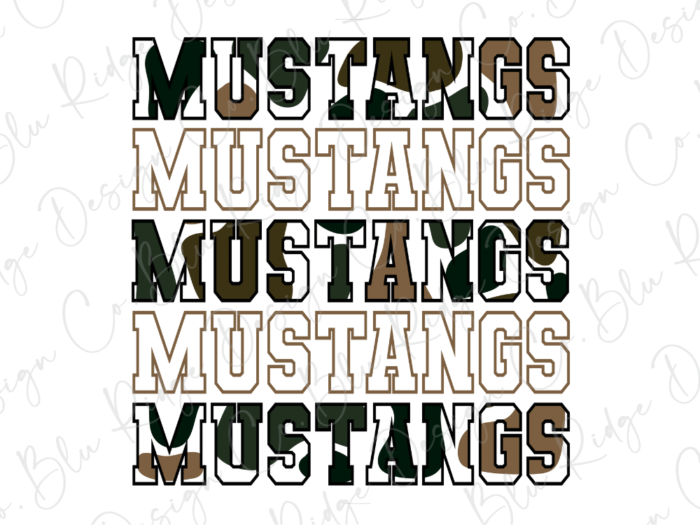 the word "MUSTANG" repeated in various sizes and orientations, creating a visually striking and textured effect.