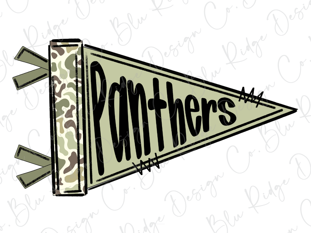 A flag with the word "Panthers" written on it, featuring a camouflage pattern.