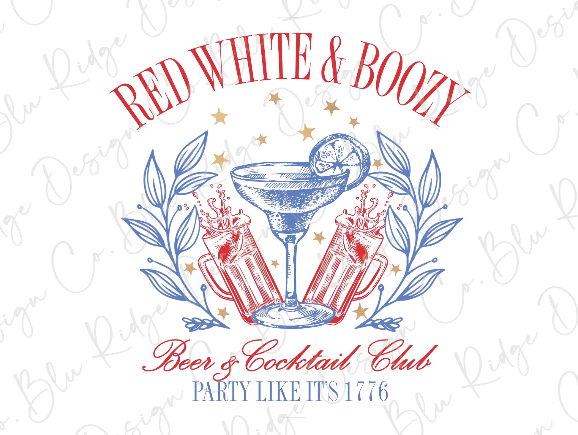 a red, white and blue logo for a cocktail bar