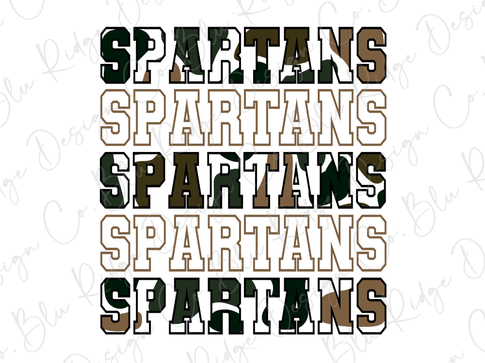 the word "SPARTANS" repeated in various sizes and orientations, creating a visually striking and textured effect.