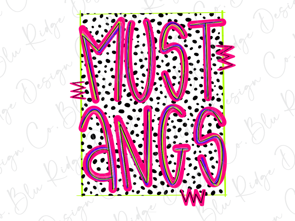 a bold and colorful text design with the words "MUSTangs" written in a playful, artistic style.