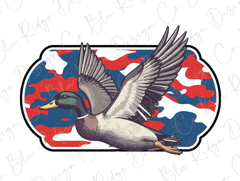a duck flying in the air with its wings spread
