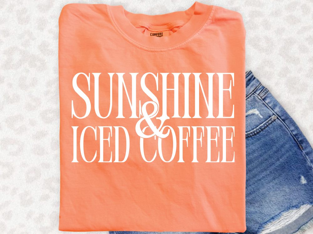 an orange shirt that says sunshine iced coffee