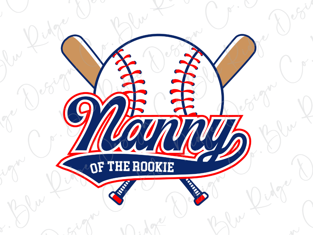 a baseball and two baseball bats, with the text "Nanny of the Rookie" written below them.