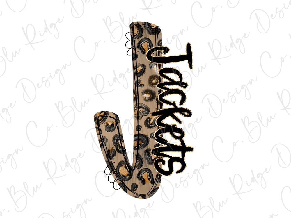 A stylized image of a letter "J" with a leopard print pattern, accompanied by the word "Jacket" written in a decorative font.