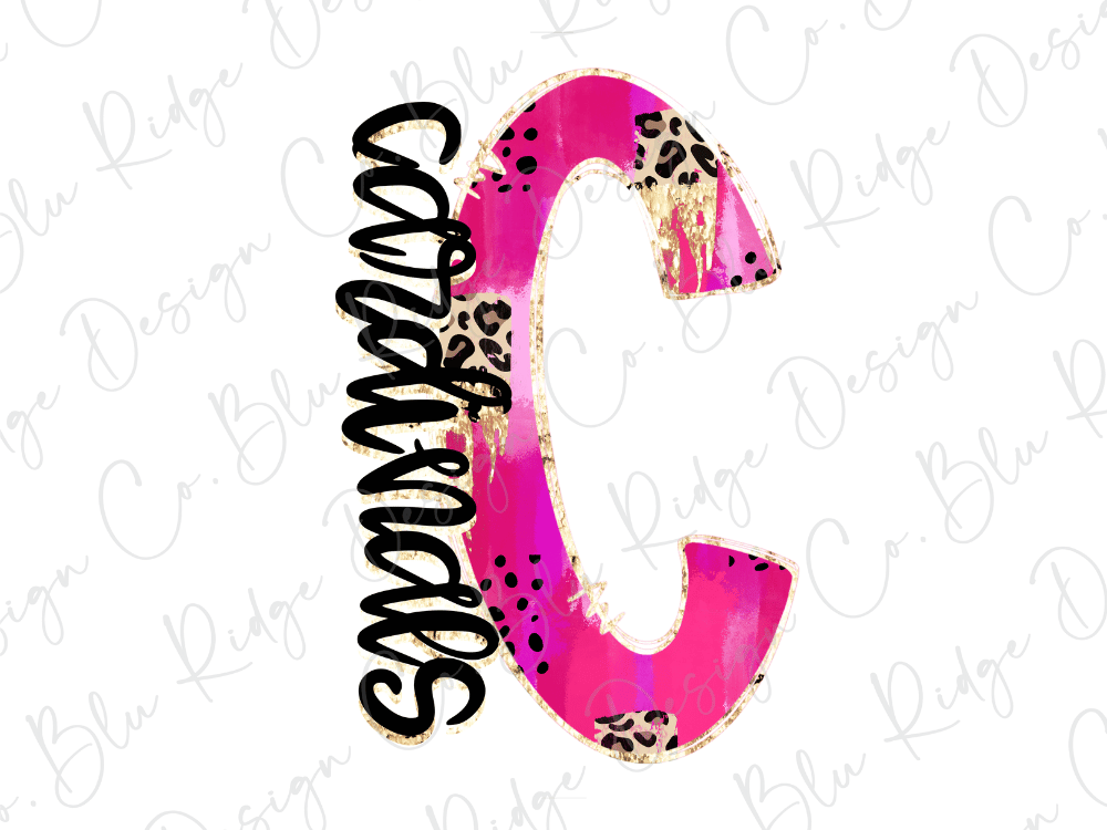 A pink and leopard print letter 'C' with the word "Cardinals" written in cursive below it.
