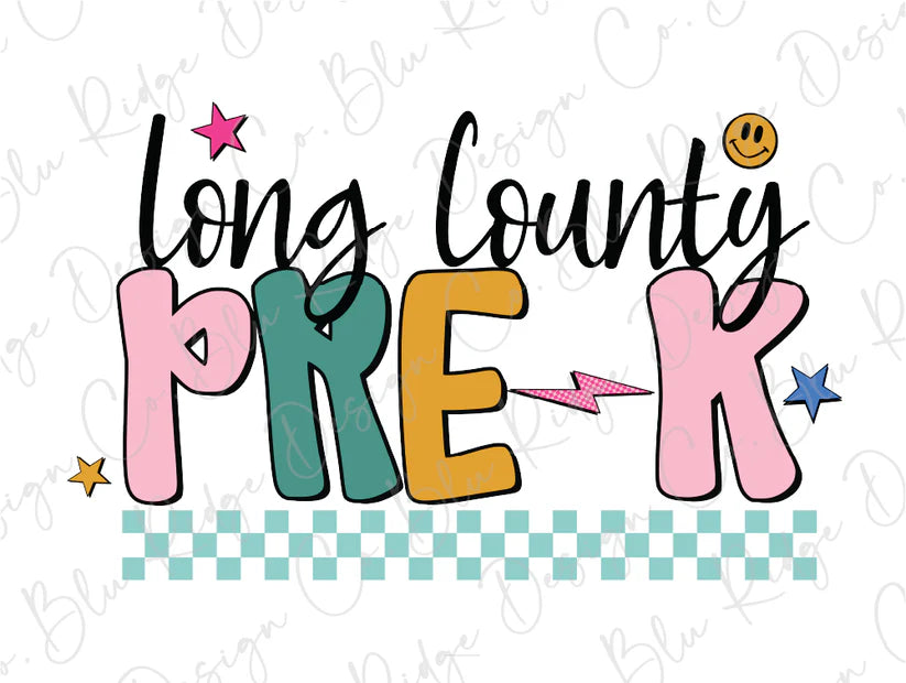 Checkered Retro Long County Schools Graphic T-Shirt