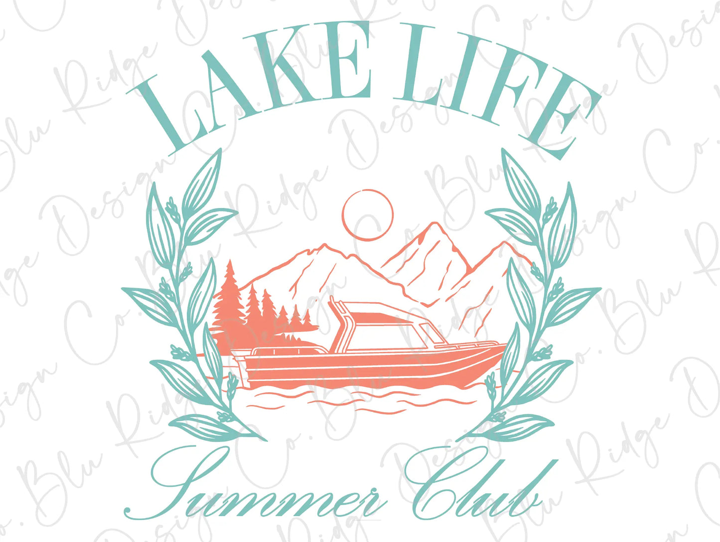 a lake life logo with a boat in the water