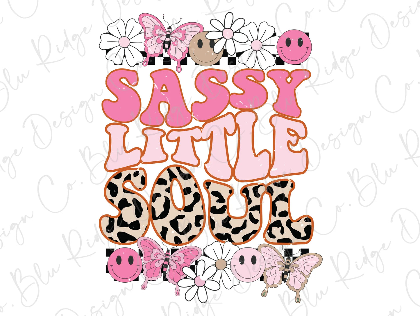 a pink and black leopard print with the words sasy little soul