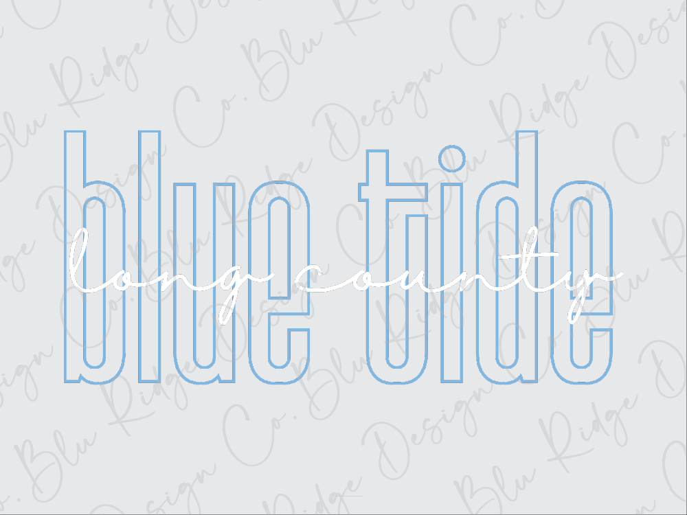 the text "blue tide" in a stylized font, which is a placeholder for a longer caption or description.