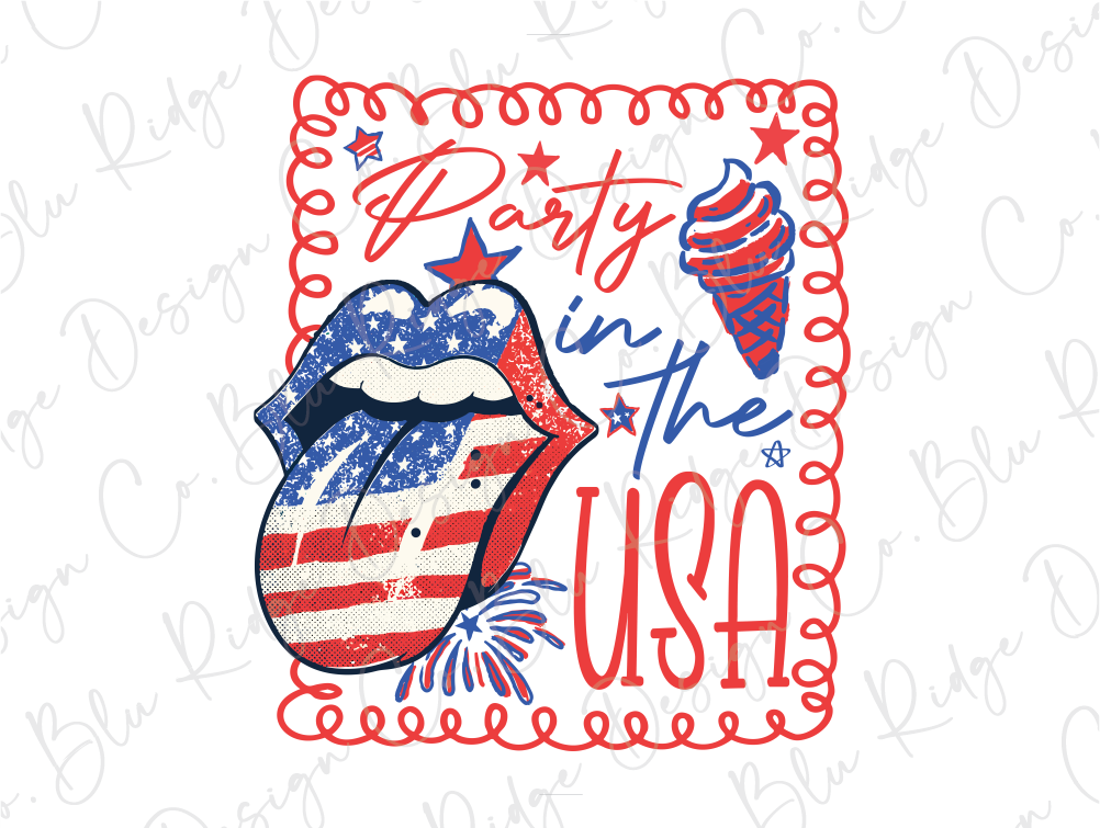 an american flag tongue with the words party in the usa