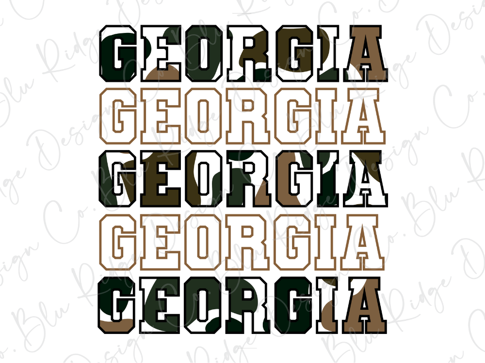 the word "GEORGIA" repeated in various sizes and orientations, creating a visually interesting and textured effect.