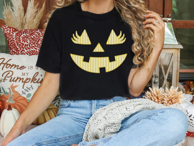Seersucker Pumpkin Face Graphic T-Shirt