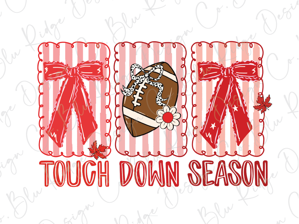 The image is a collage of three images, each featuring a football, a bow, and the text "TOUGH DOWN SEASON".