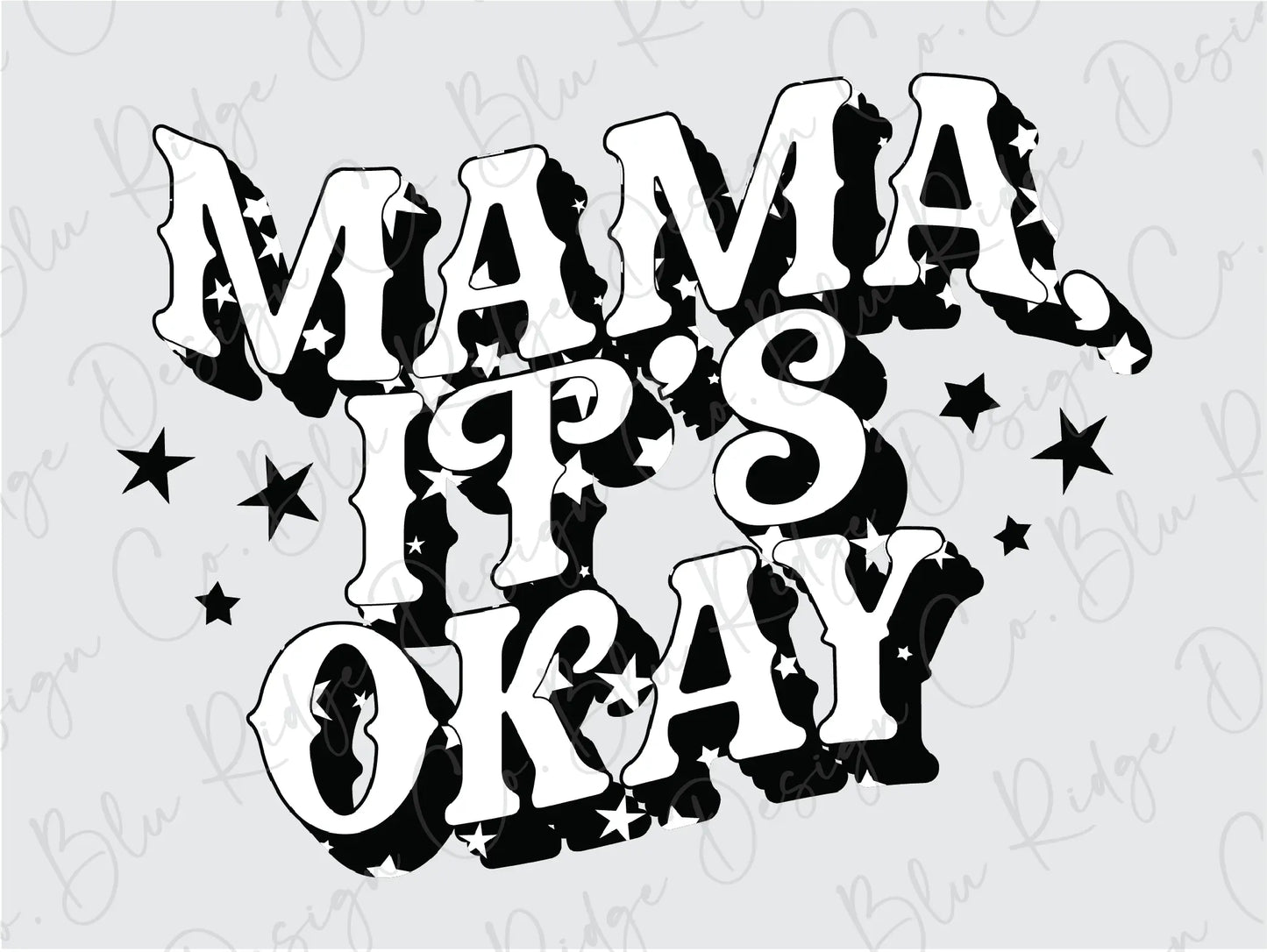 a black and white type of lettering that says mam it's okay