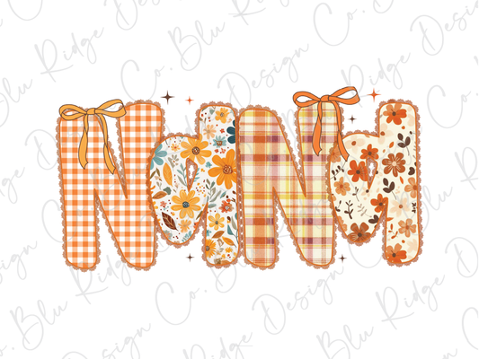 a creative arrangement of fabric shapes in various colors and patterns, forming the word "NAN".