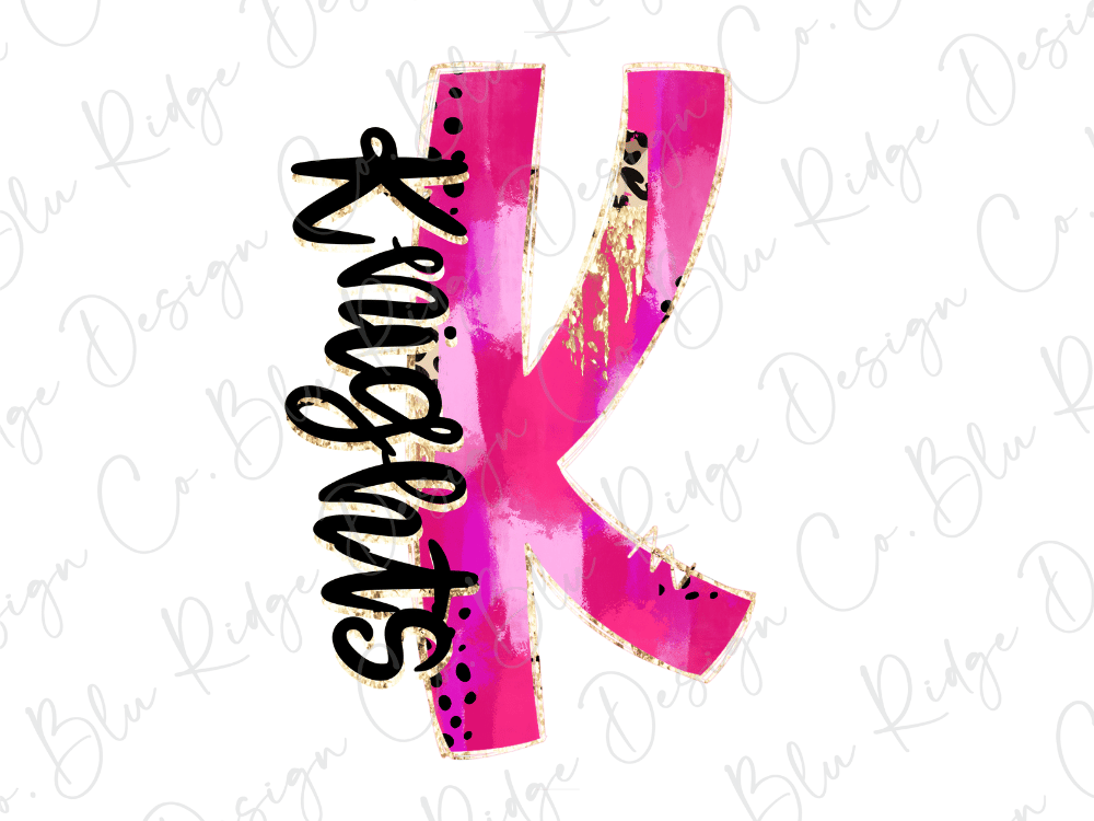 A pink and black stylized letter 'K' with the word "Kneelins" written below it.
