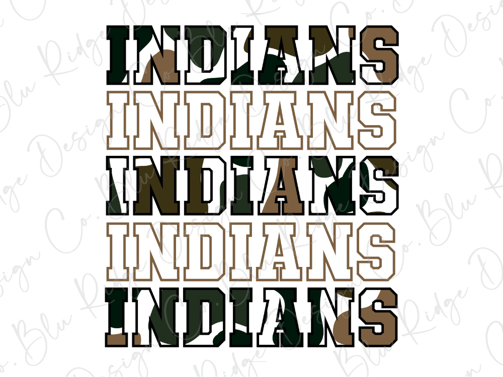the text "INDIANS" repeated in a pattern, with the word "INDIANS" in various colors and sizes.