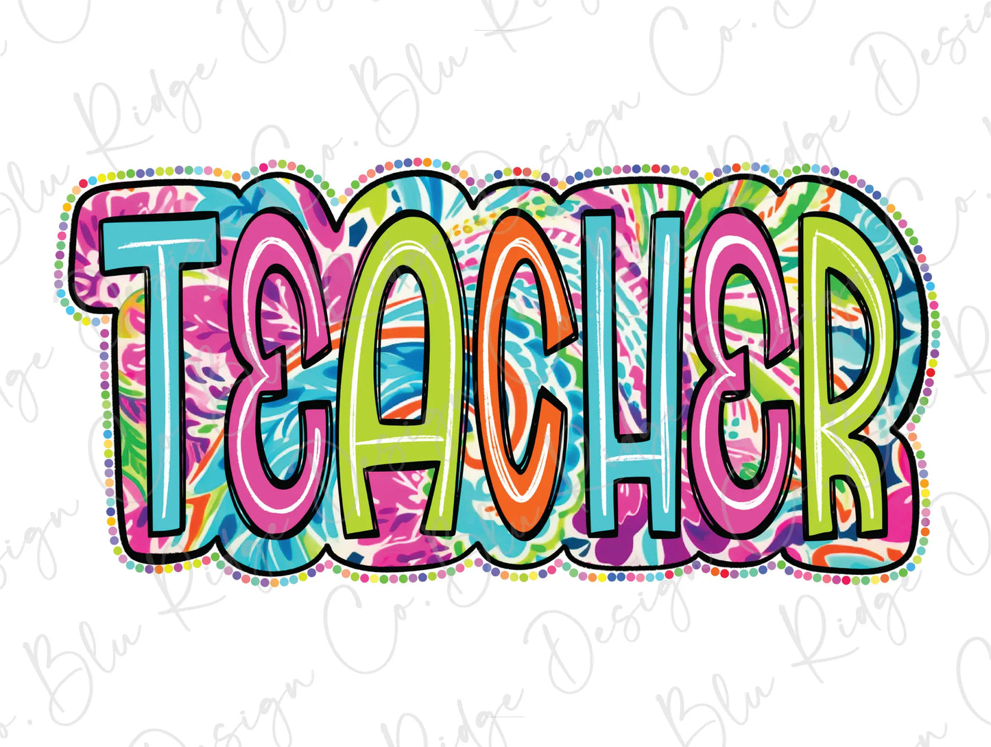 the word teacher written in colorful letters on a white background