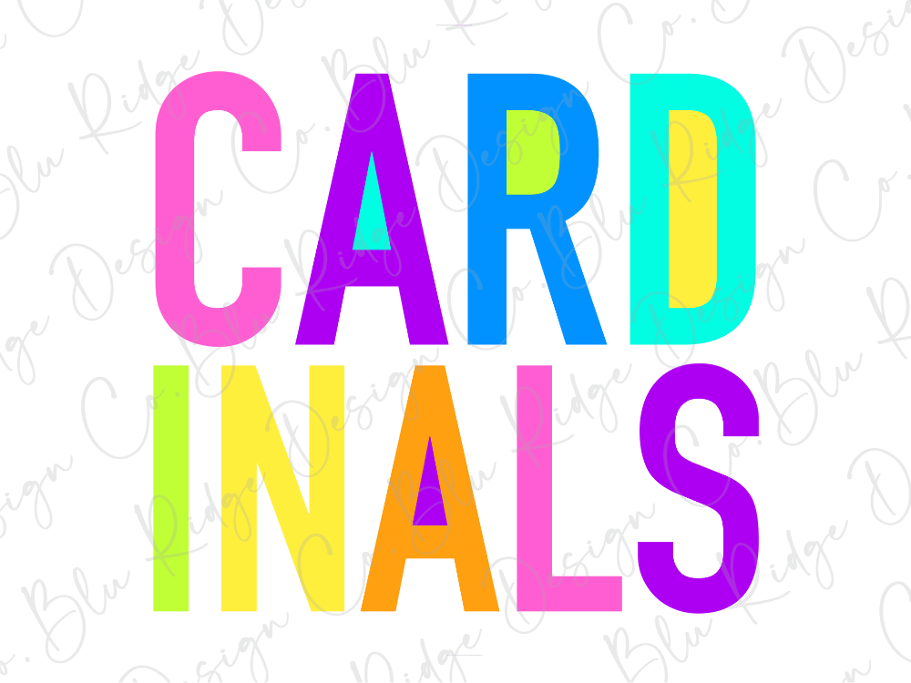 the word "CARDINALS" written in large, colorful letters.