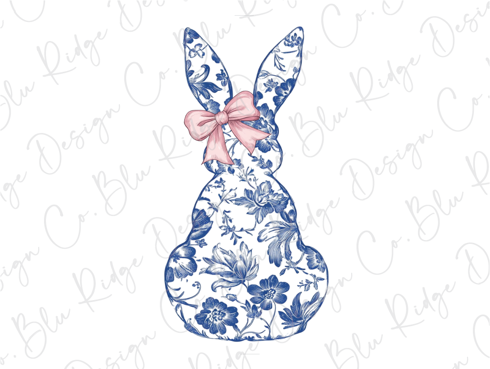 a blue and white bunny with a pink bow