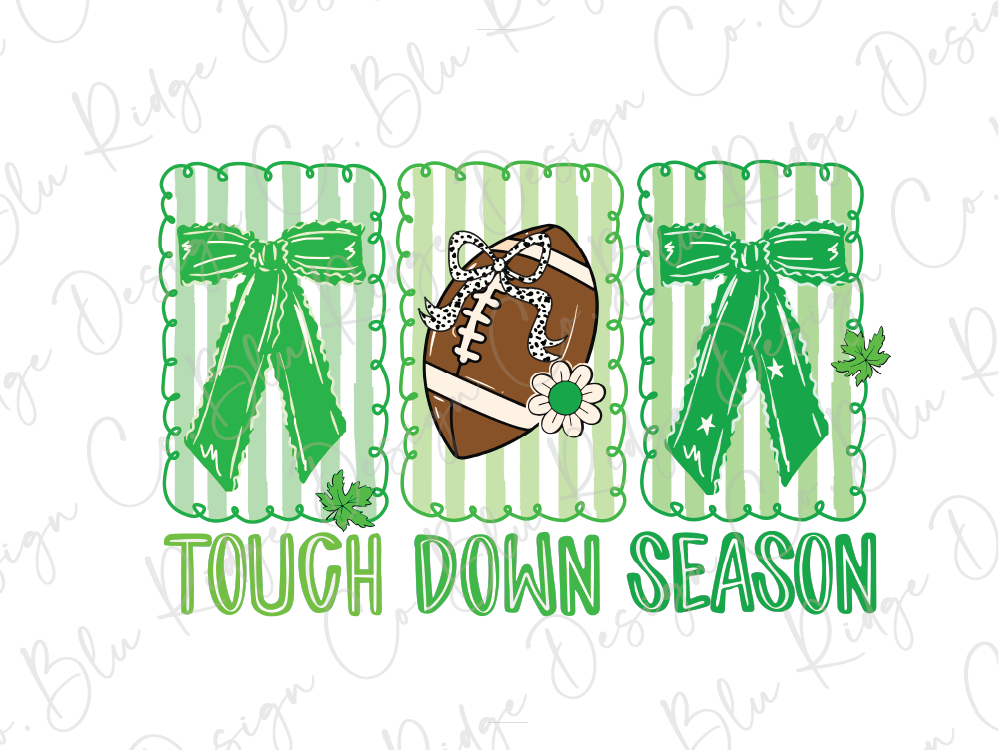The image is a collage of three images, each featuring a football, a bow, and a flower, along with the text "TOUGH DOWN SEASON".