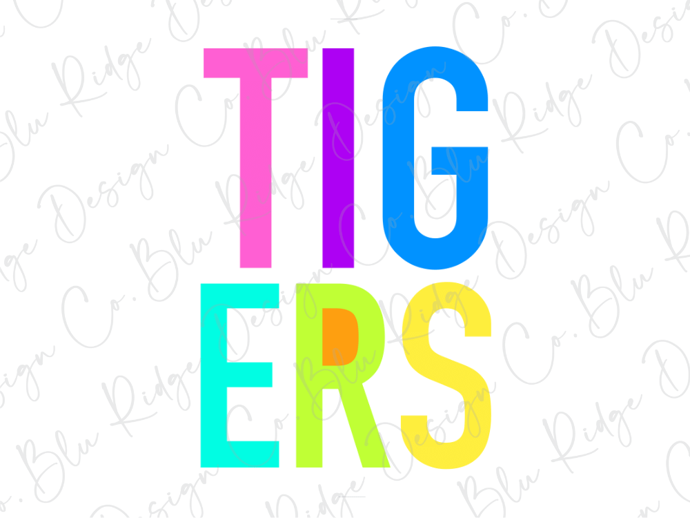 the word "TIGERS" written in a colorful, stylized font.