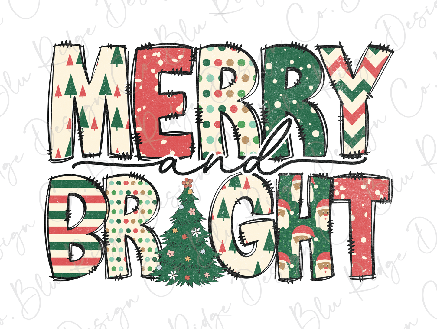 Merry and Bright Christmas Tree Graphic T-Shirt