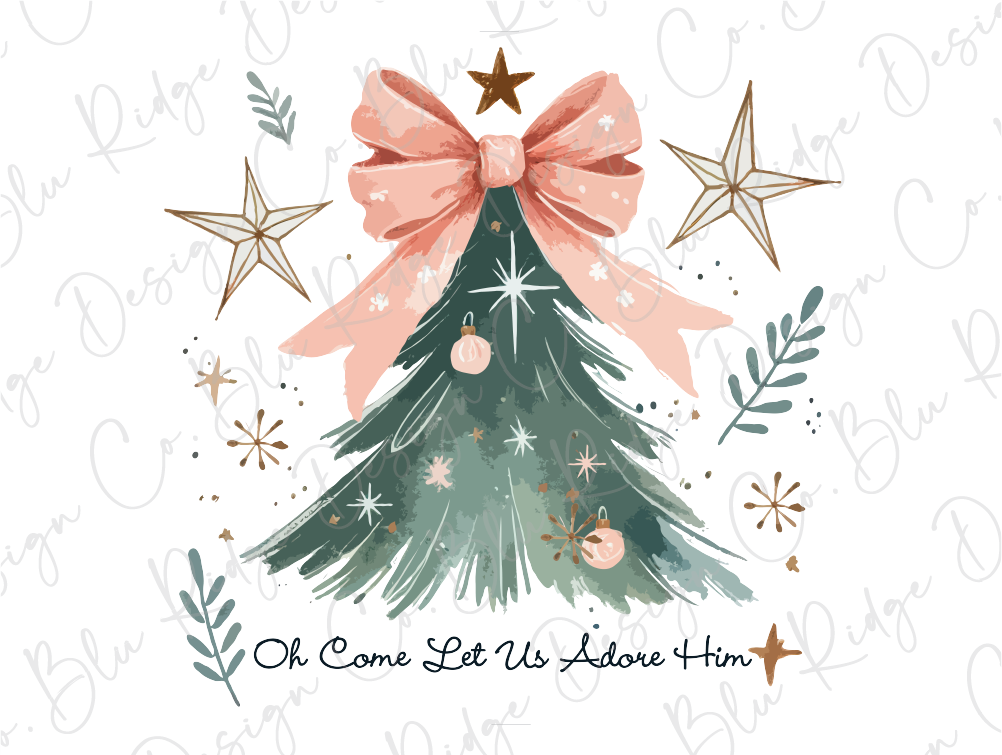 Oh Come Let Us Adore Him Christmas Tree Graphic T-Shirt