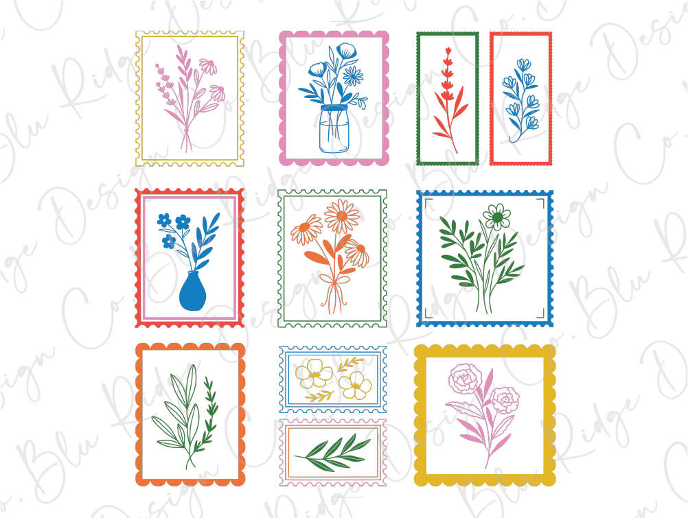a bunch of stamps with flowers in them