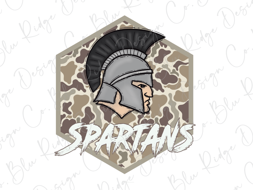 a helmet with a plume and the word "SPARTANS" written below it.