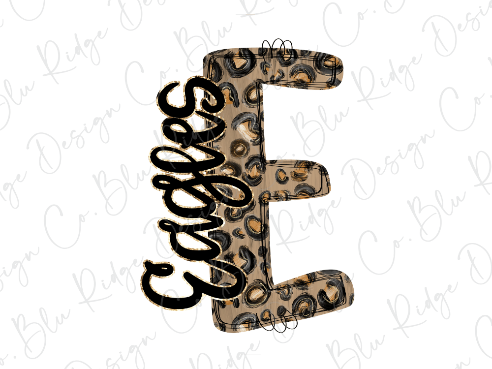 a stylized letter E with a leopard print pattern, resembling a cheetah or leopard design.