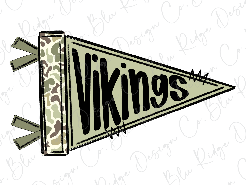 A flag with the word "Vikings" written on it in a stylized font.