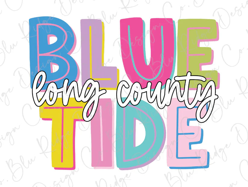 Blue Tide Long County School Mascot Spirit Graphic T-Shirt