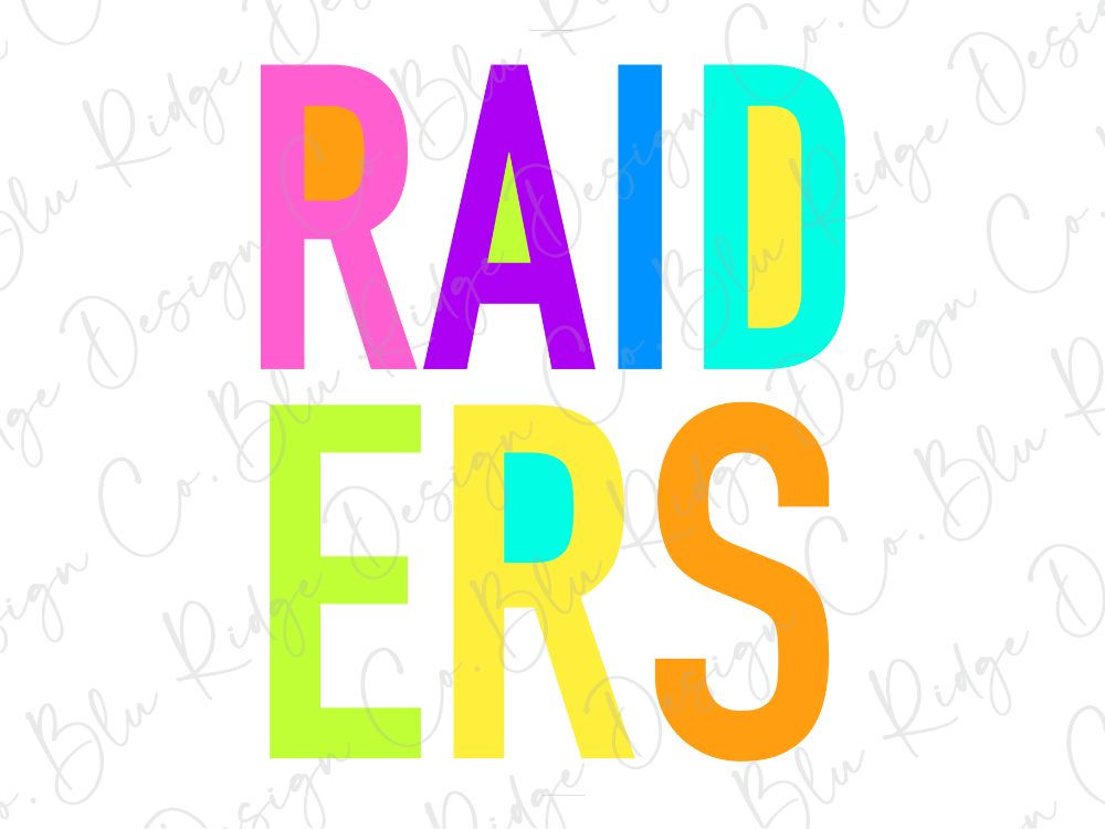 the text "RAIDERS" in a colorful, stylized font.