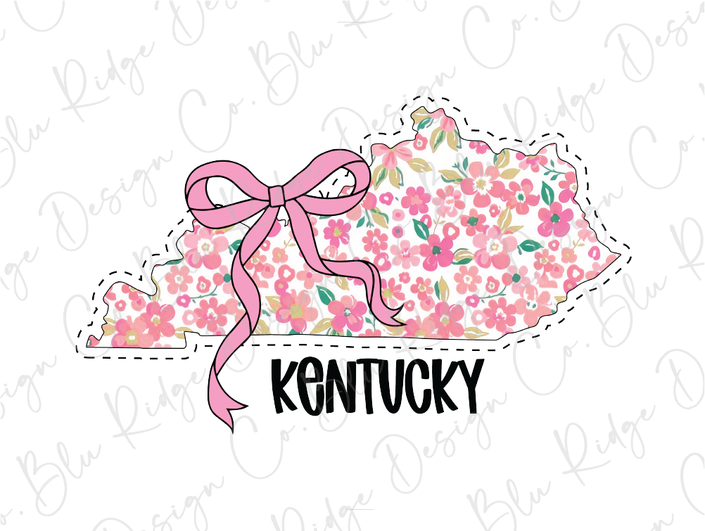 a kentucky state with flowers and a pink ribbon