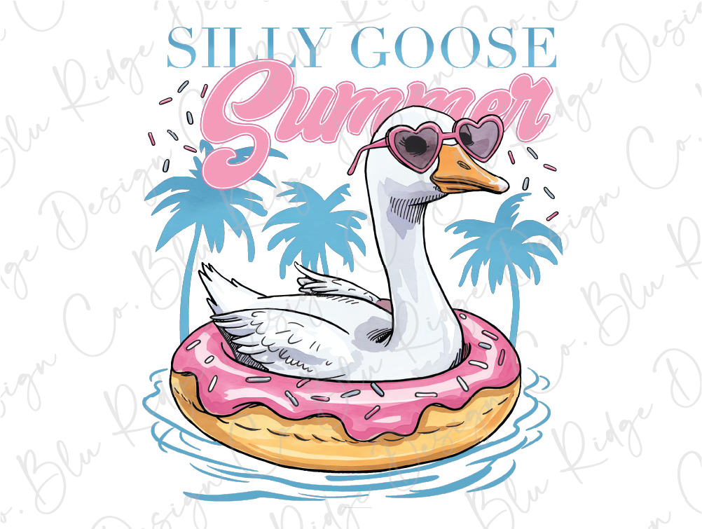 a white duck wearing sunglasses floating on a donut