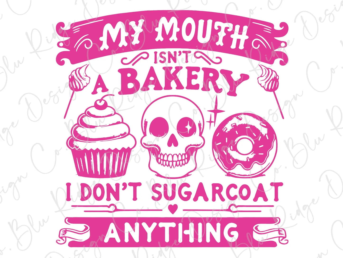 a skull and a donut with the words, my mouth isn't a