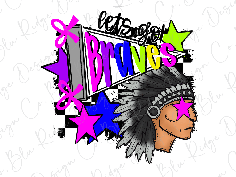 a colorful and stylized depiction of a Native American headdress, surrounded by various bold and vibrant elements such as stars, lines, and text.