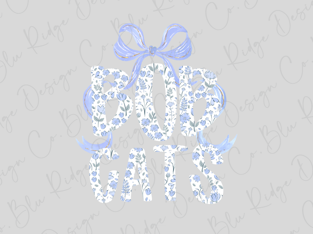 the word "GATS" in a stylized, floral design with a blue ribbon.