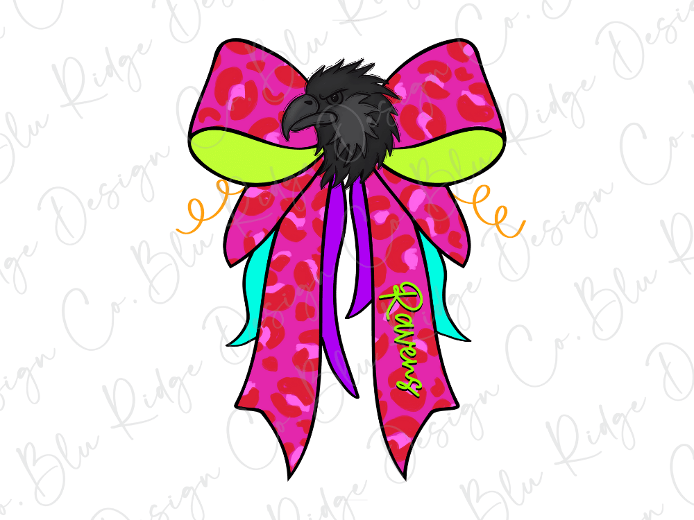 A colorful bow with a black bird head and the word "Ranerg" written on it.